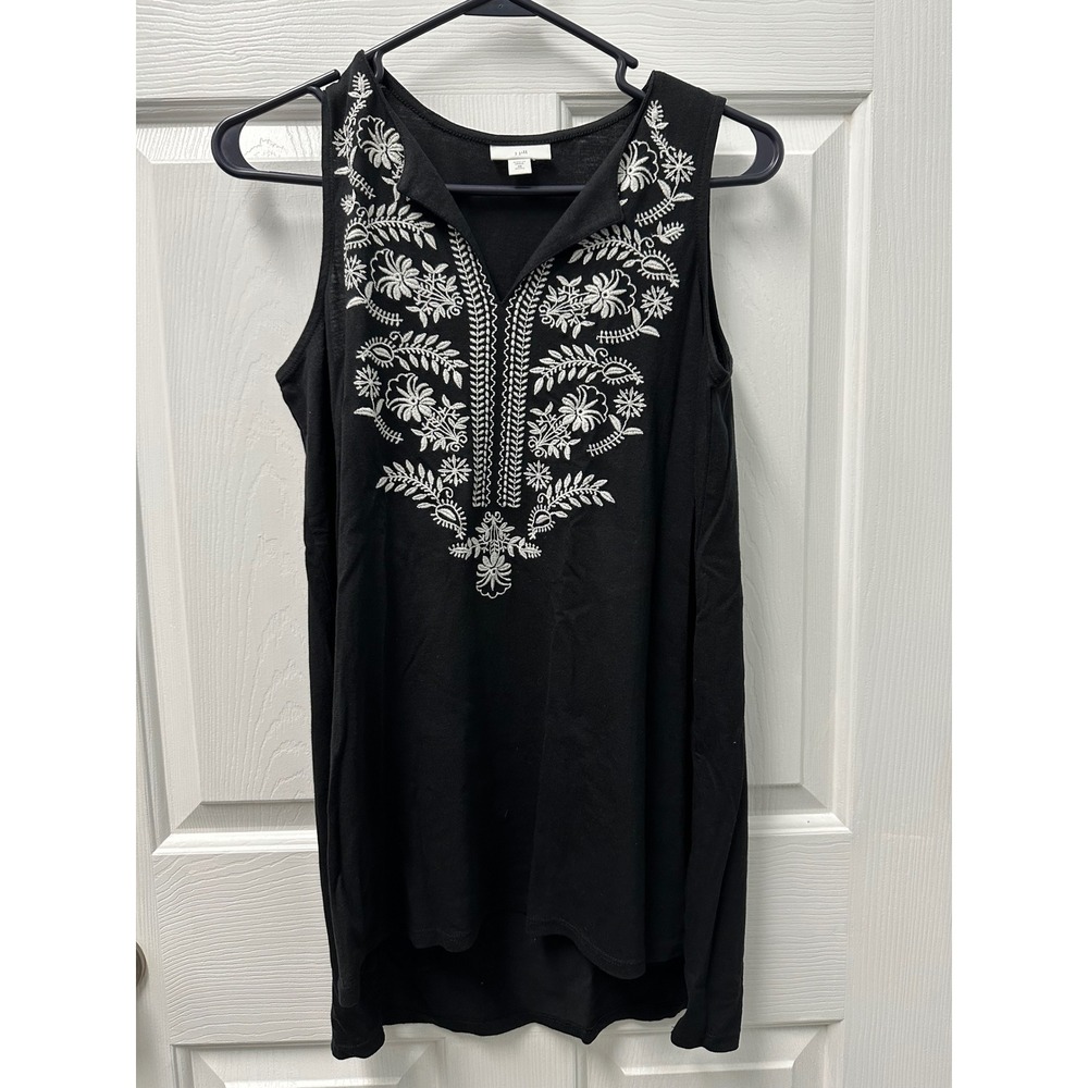J. Jill Embroidered Sleeveless Top Side Slits XS Petite